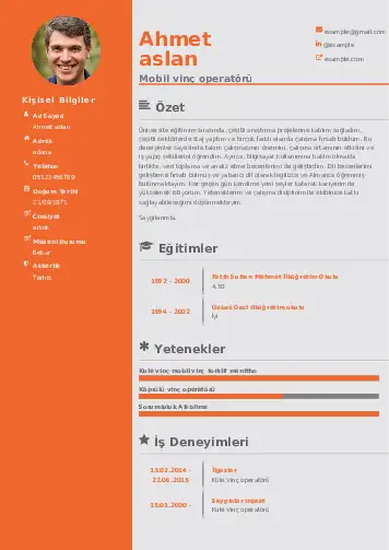 Vinç Operatörü Cv Örnekleri cv indir